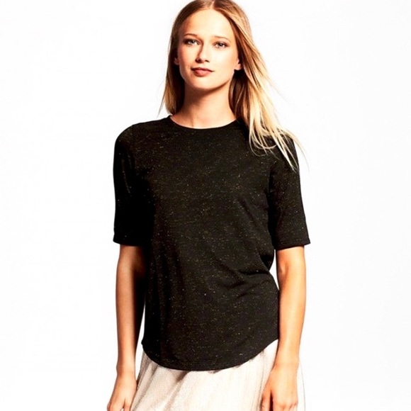 Who What Wear black gold glitter speck casual short sleeve tee shirt - Picture 2 of 8